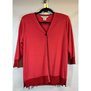 Exclusively Misook Button Up Santana Knit Cardigan Pink/Salmon size M 3/4 slv C9